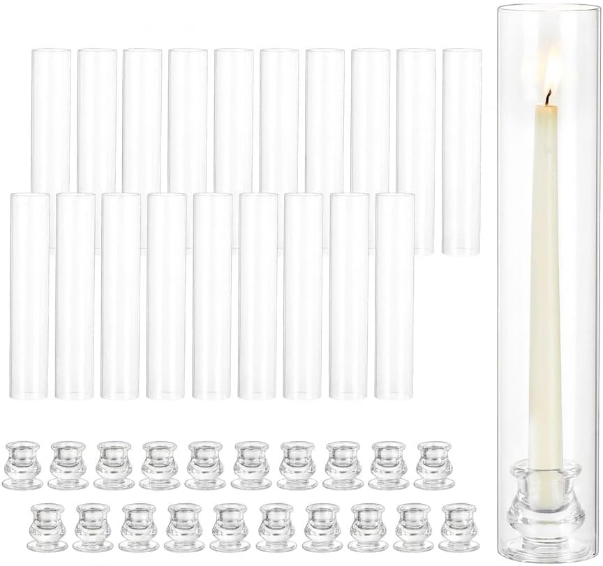 NUPTIO Hurricane Glass Candle Holders for Centerpiece - 12.6" H Set of 20