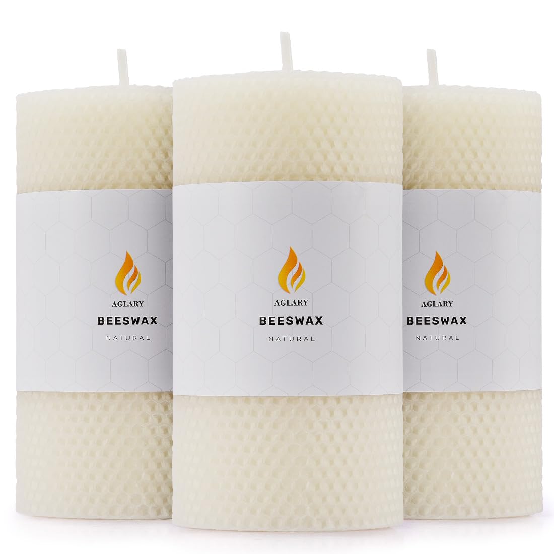 3PCS Beeswax Pillar Candles,Large Handmade Pure Beeswax Rolled Candle,Unscented & Dripless & Smokeless,3 * 6"