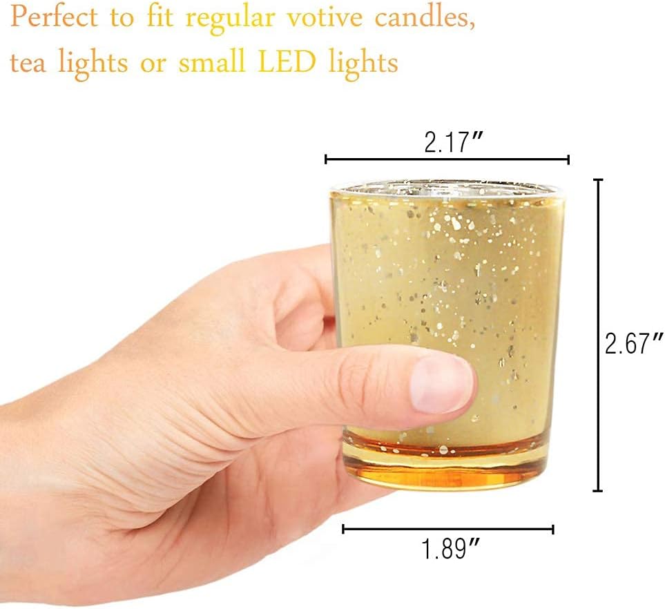 Volens Gold Party Decorations 72pcs, Mercury Glass Votive Candle Holders
