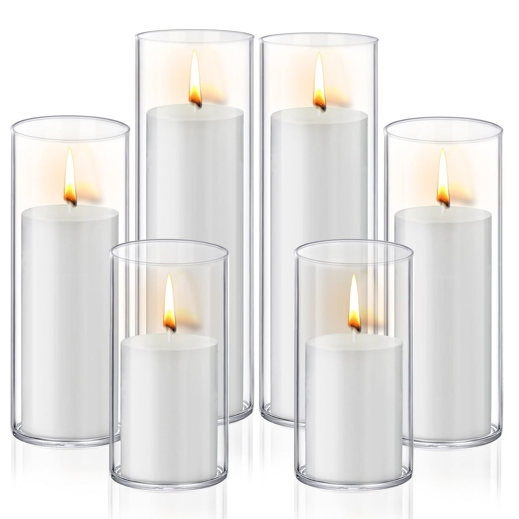 Homjoy 36 PCS Ivory White Pillar Candles with Glass Candle Holders Clear Hurricane Candle Holders Glass Cylinder Vases for Centerpieces Wedding Party, Event, Home Office (18 Candles+18 Candle Hoders)