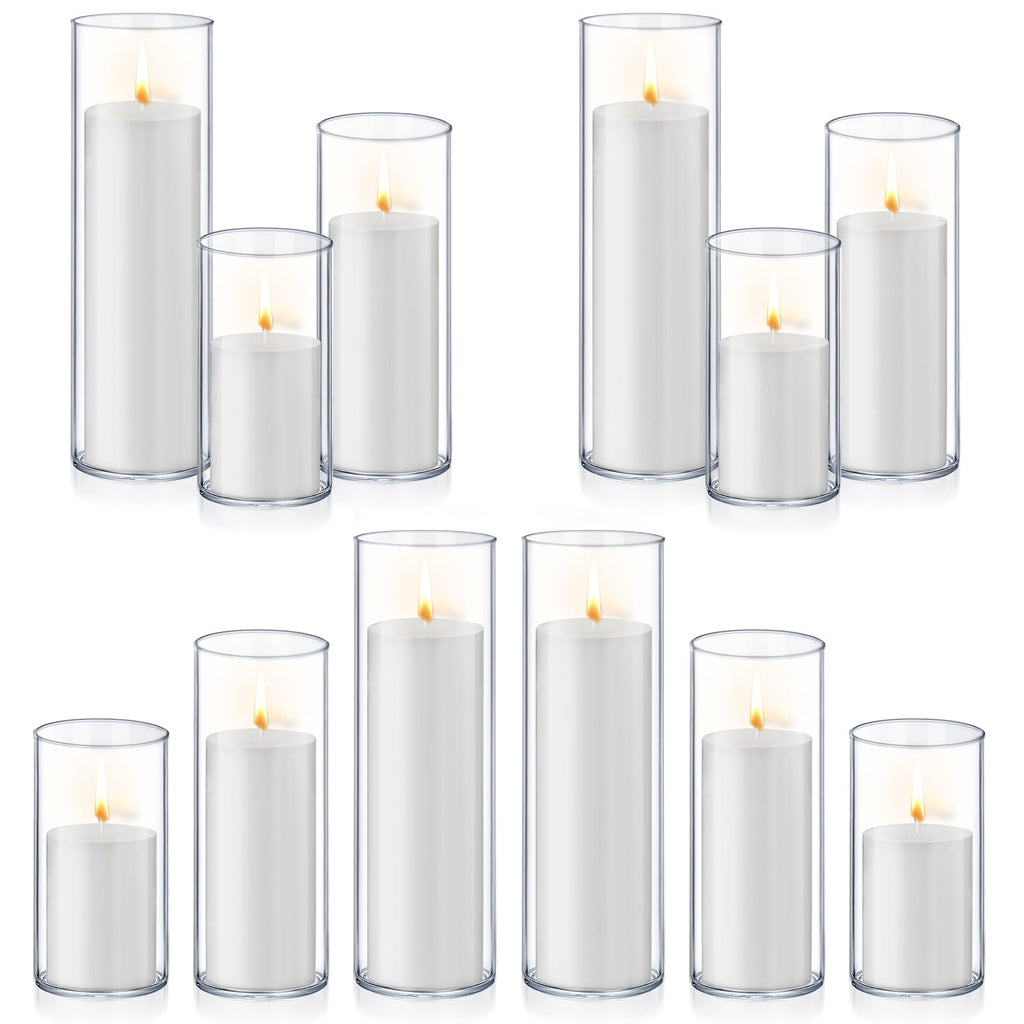 Homjoy 36 PCS Ivory White Pillar Candles with Glass Candle Holders Clear Hurricane Candle Holders Glass Cylinder Vases for Centerpieces Wedding Party, Event, Home Office (18 Candles+18 Candle Hoders)