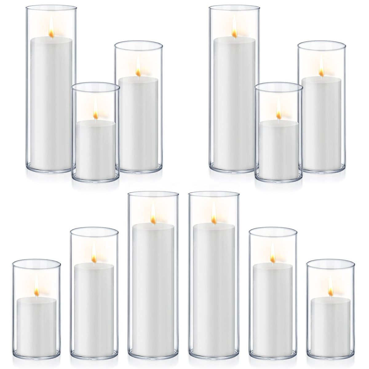 Homjoy 36 PCS Ivory White Pillar Candles with Glass Candle Holders Clear Hurricane Candle Holders Glass Cylinder Vases for Centerpieces Wedding Party, Event, Home Office (18 Candles+18 Candle Hoders)