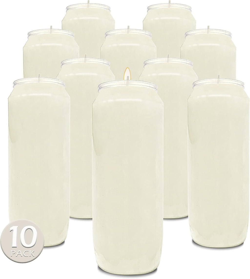 Hyoola 9 Day Prayer Candles 7 inch Tall Pillar Candles for Religious, Memorial, Party Decor, Vigil and Emergency Use - Vegetable Oil Wax in Plastic Jar Container, White (Pack of 10)