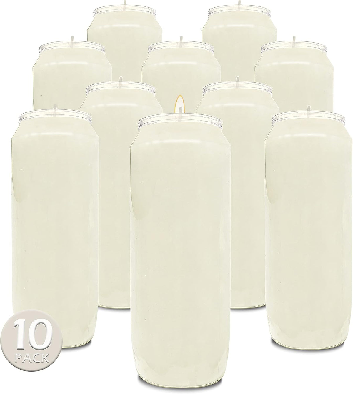 Hyoola 9 Day Prayer Candles 7 inch Tall Pillar Candles for Religious, Memorial, Party Decor, Vigil and Emergency Use - Vegetable Oil Wax in Plastic Jar Container, White (Pack of 10)