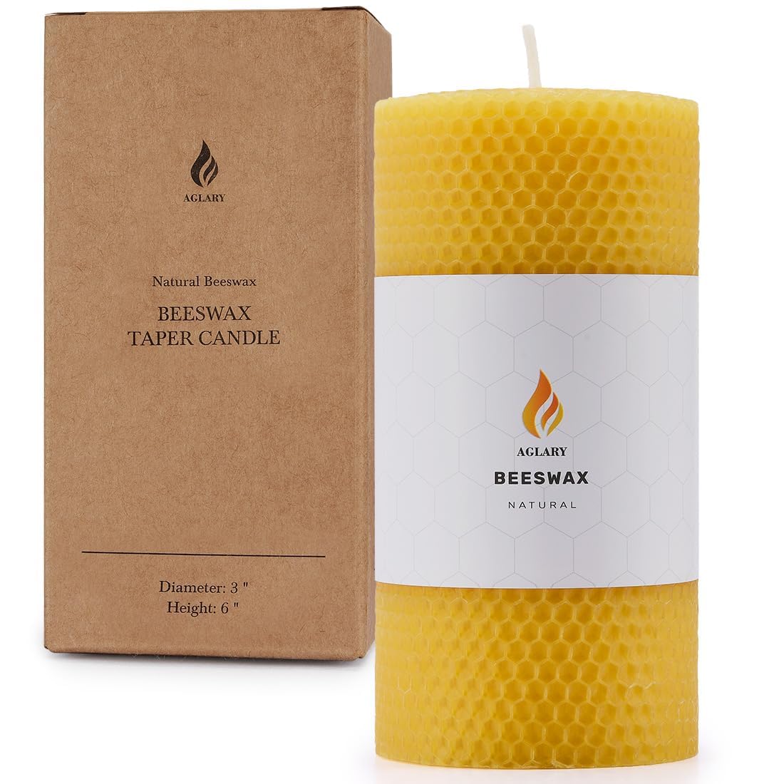 3PCS Beeswax Pillar Candles,Large Handmade Pure Beeswax Rolled Candle,Unscented & Dripless & Smokeless,3 * 6"