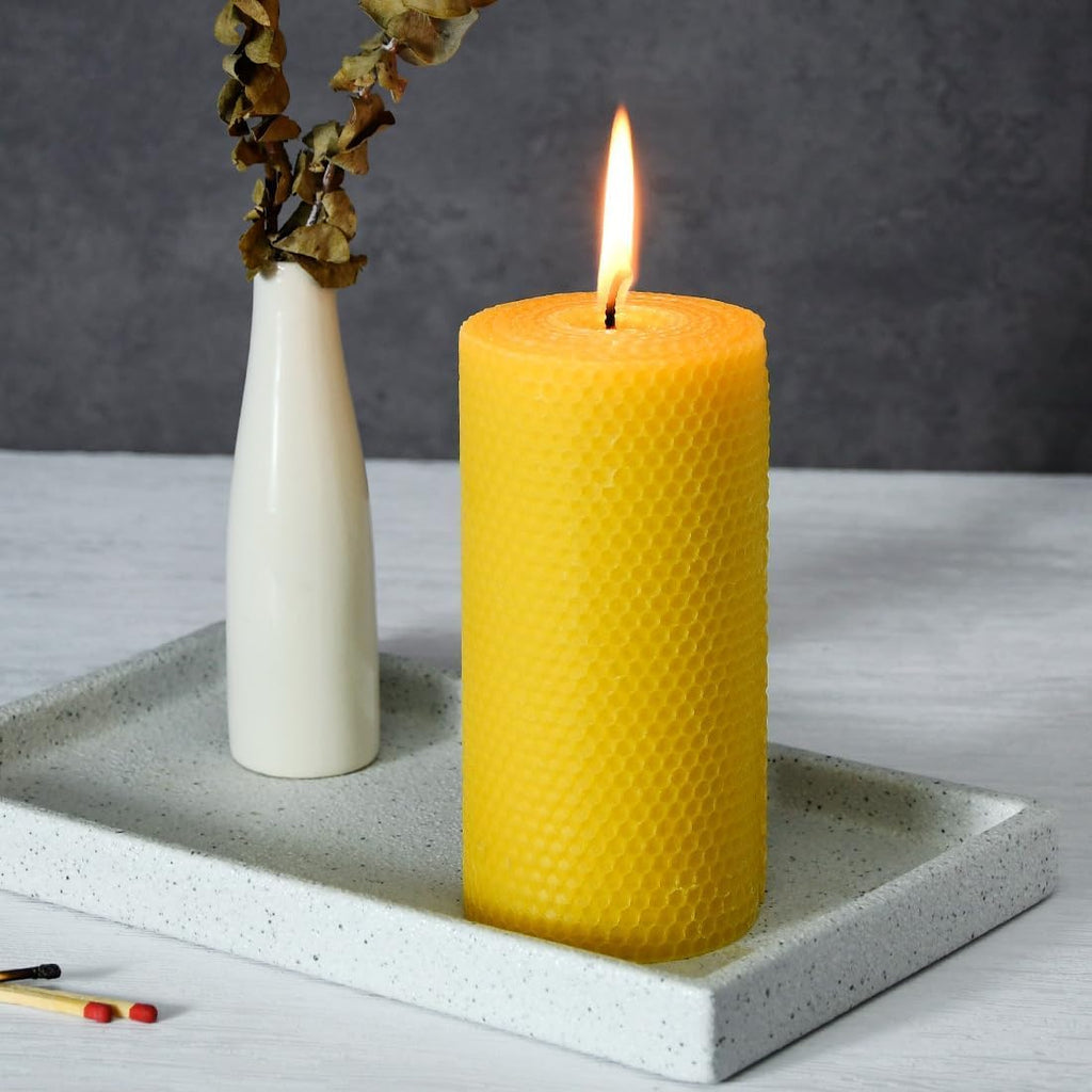 3PCS Beeswax Pillar Candles,Large Handmade Pure Beeswax Rolled Candle,Unscented & Dripless & Smokeless,3 * 6"