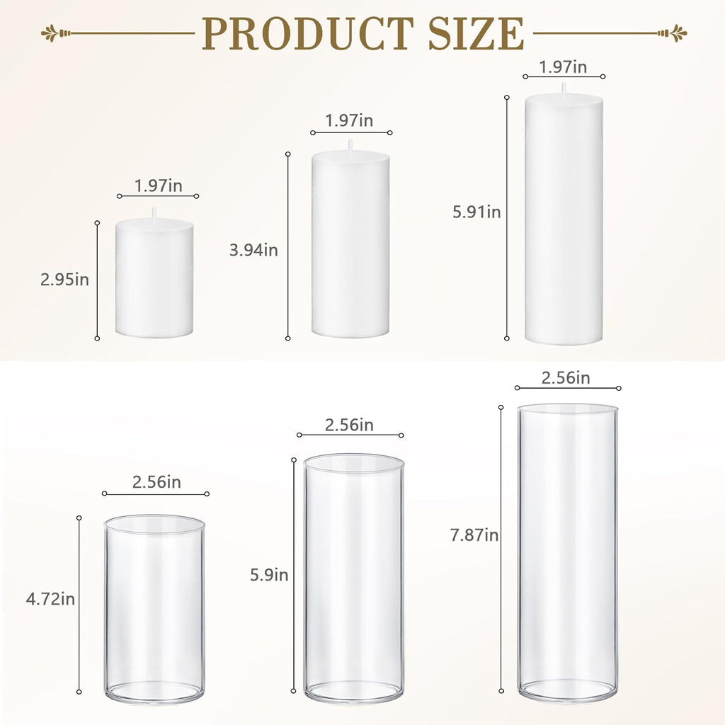 Homjoy 36 PCS Ivory White Pillar Candles with Glass Candle Holders Clear Hurricane Candle Holders Glass Cylinder Vases for Centerpieces Wedding Party, Event, Home Office (18 Candles+18 Candle Hoders)