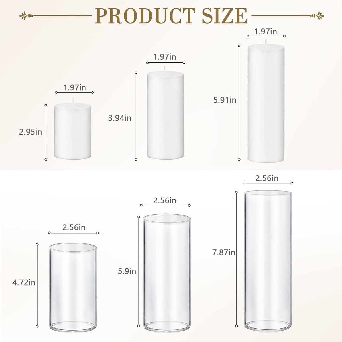 Homjoy 36 PCS Ivory White Pillar Candles with Glass Candle Holders Clear Hurricane Candle Holders Glass Cylinder Vases for Centerpieces Wedding Party, Event, Home Office (18 Candles+18 Candle Hoders)