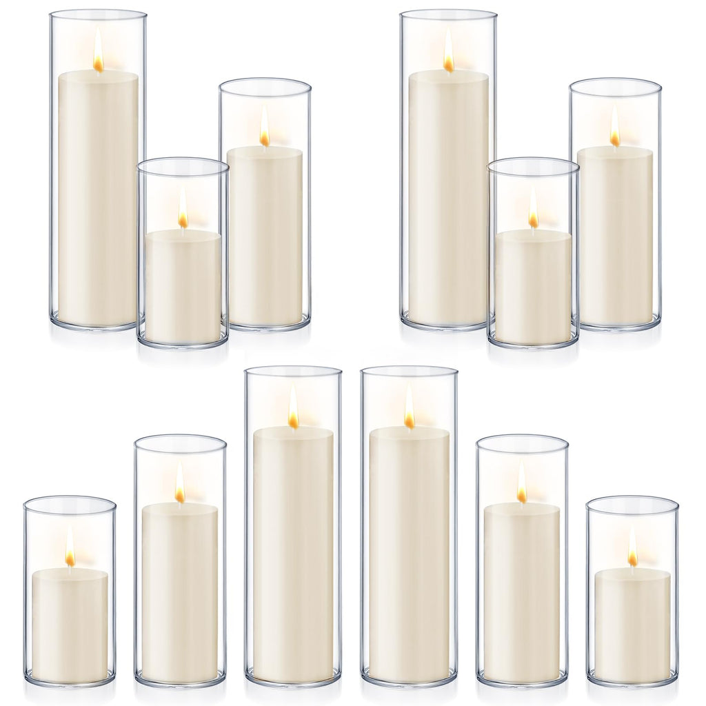 Homjoy 36 PCS Ivory White Pillar Candles with Glass Candle Holders Clear Hurricane Candle Holders Glass Cylinder Vases for Centerpieces Wedding Party, Event, Home Office (18 Candles+18 Candle Hoders)