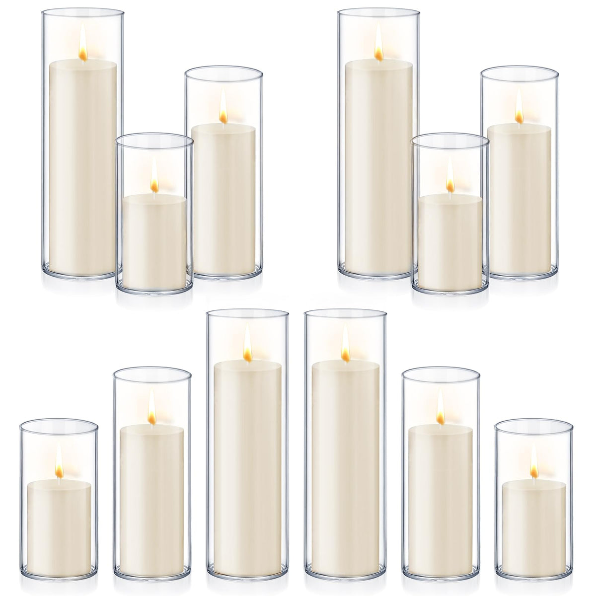 Homjoy 36 PCS Ivory White Pillar Candles with Glass Candle Holders Clear Hurricane Candle Holders Glass Cylinder Vases for Centerpieces Wedding Party, Event, Home Office (18 Candles+18 Candle Hoders)