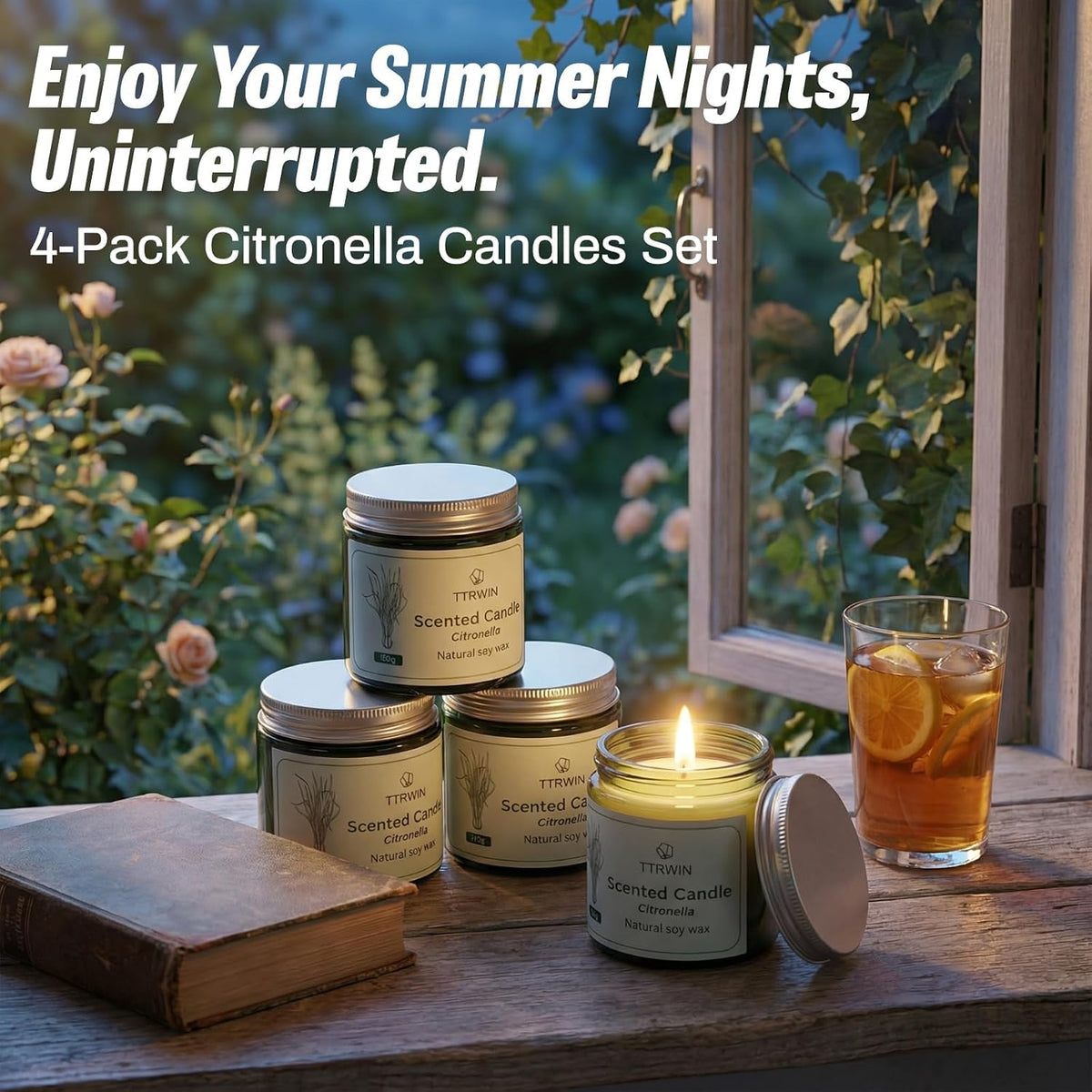 TTRWIN Citronella Candles, 4 Pick Citronella Candles Outdoor, Soy Wax