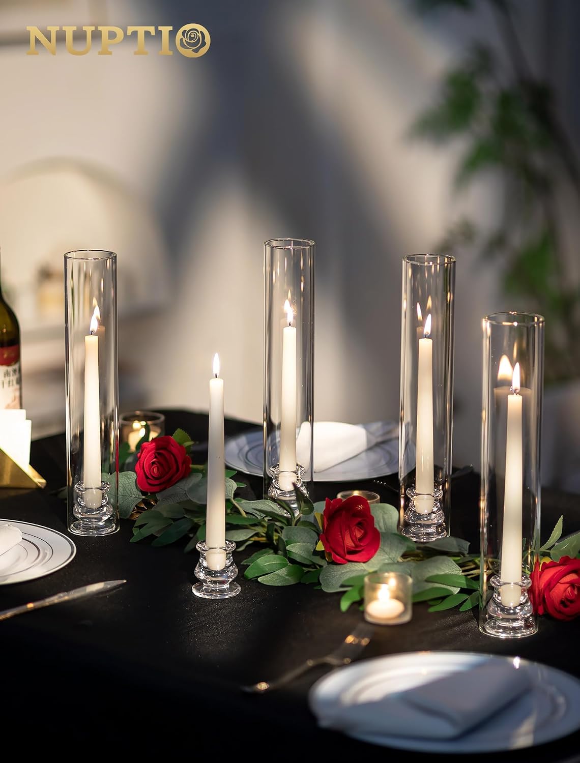 NUPTIO Hurricane Glass Candle Holders for Centerpiece - 12.6" H Set of 20