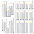 Homjoy 36 PCS Ivory White Pillar Candles with Glass Candle Holders Clear Hurricane Candle Holders Glass Cylinder Vases for Centerpieces Wedding Party, Event, Home Office (18 Candles+18 Candle Hoders)