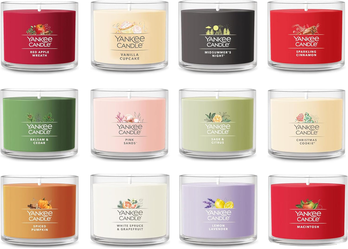 Yankee Candle Signature Votive Mini Candle Jars, 12 Days of Christmas Candle Advent Calendar 2026 Variety Pack, Natural Soy Wax Blend Candle with Natural Fiber Wick, 1.3 OZ Glass Jar, (Pack of 12)