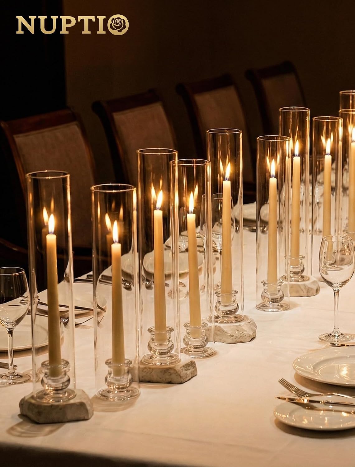 NUPTIO Hurricane Glass Candle Holders for Centerpiece - 12.6" H Set of 20