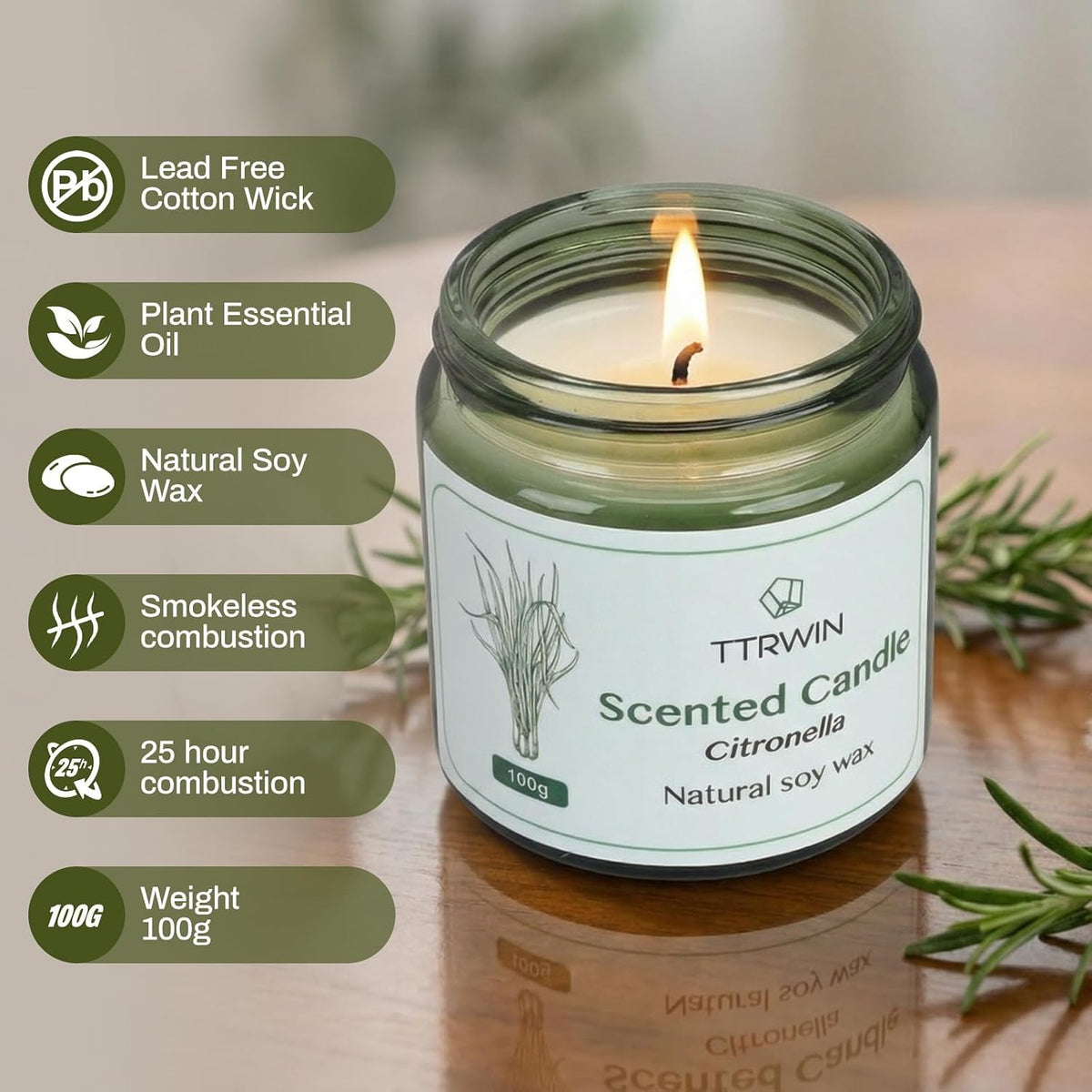 TTRWIN Citronella Candles, 4 Pick Citronella Candles Outdoor, Soy Wax