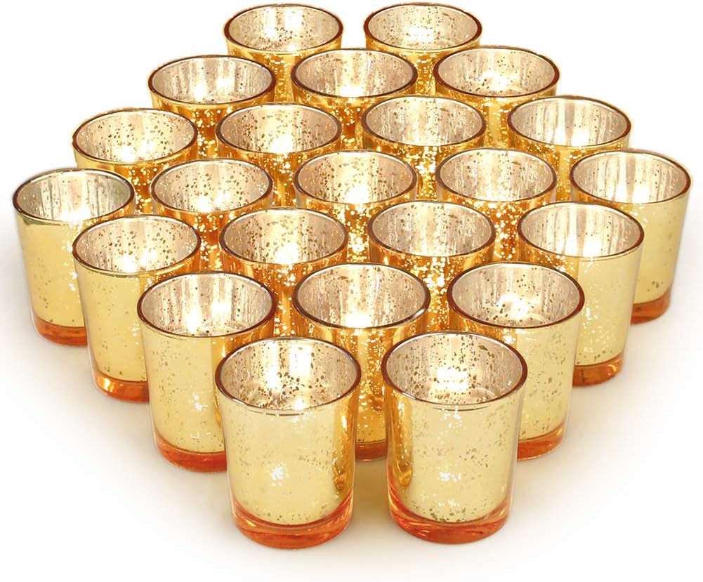 Volens Gold Party Decorations 72pcs, Mercury Glass Votive Candle Holders