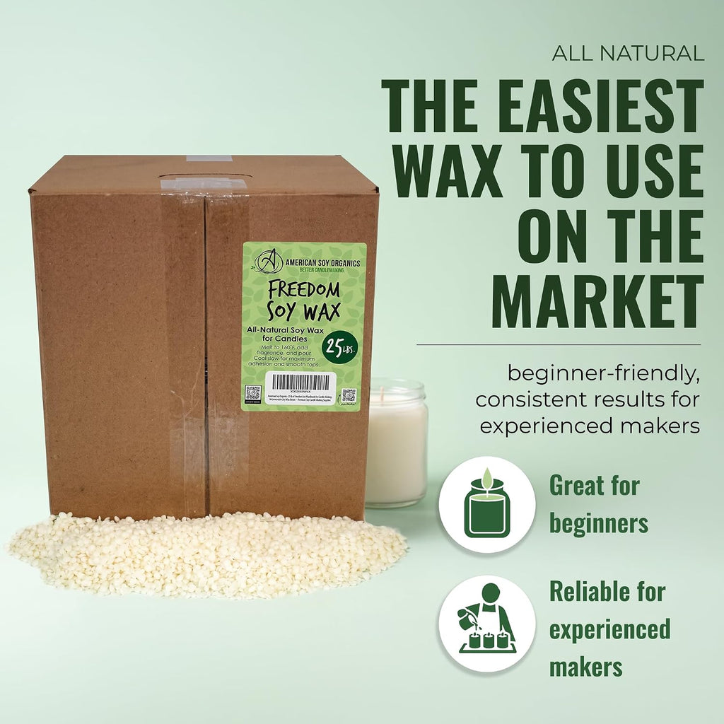 American Soy Organics Freedom Soy Wax Beads, All-Natural Candle Wax, 25 lbs