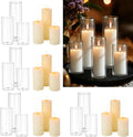 24 PCS White Pillar Candles with Glass Candle Holders Clear Hurricane Candle Holders Glass Cylinder Vases for Centerpieces Wedding Party, Event, Home Decor Ivory White