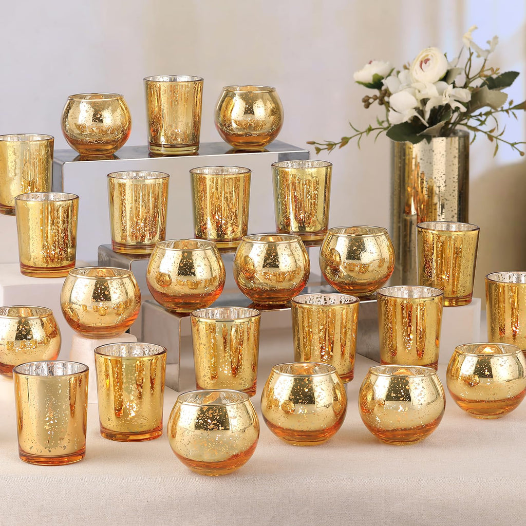 Volens Gold Party Decorations 72pcs, Mercury Glass Votive Candle Holders