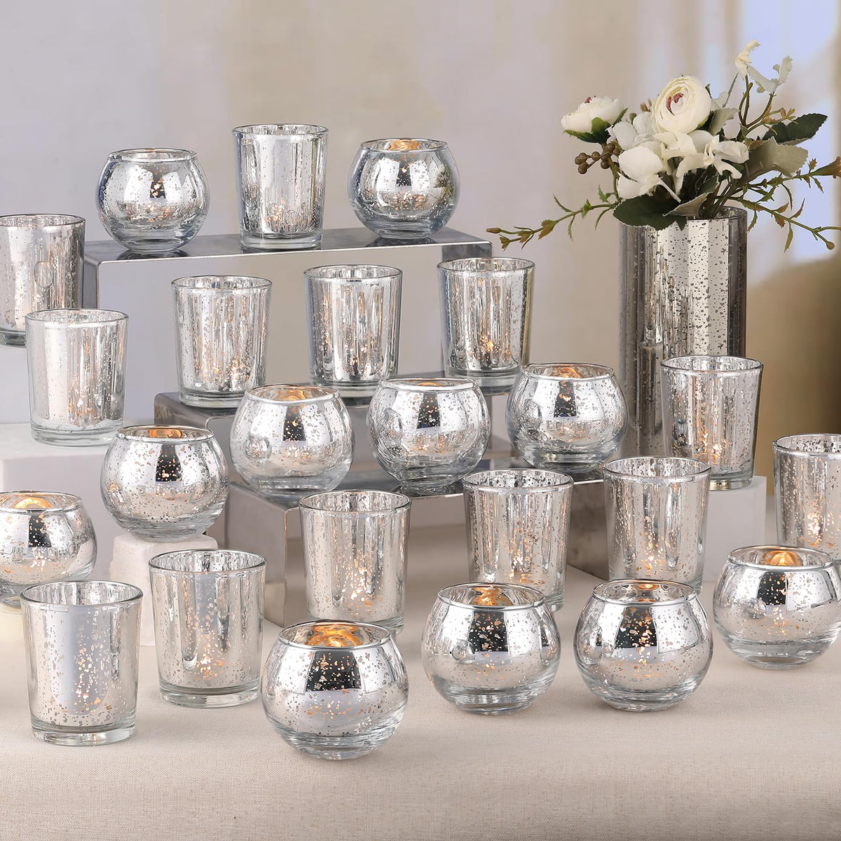 Volens Gold Party Decorations 72pcs, Mercury Glass Votive Candle Holders