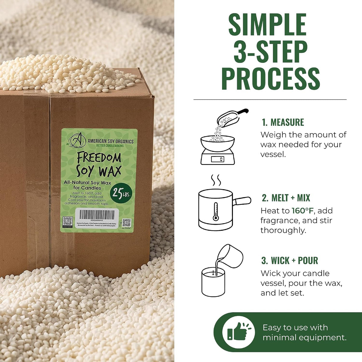 American Soy Organics Freedom Soy Wax Beads, All-Natural Candle Wax, 25 lbs