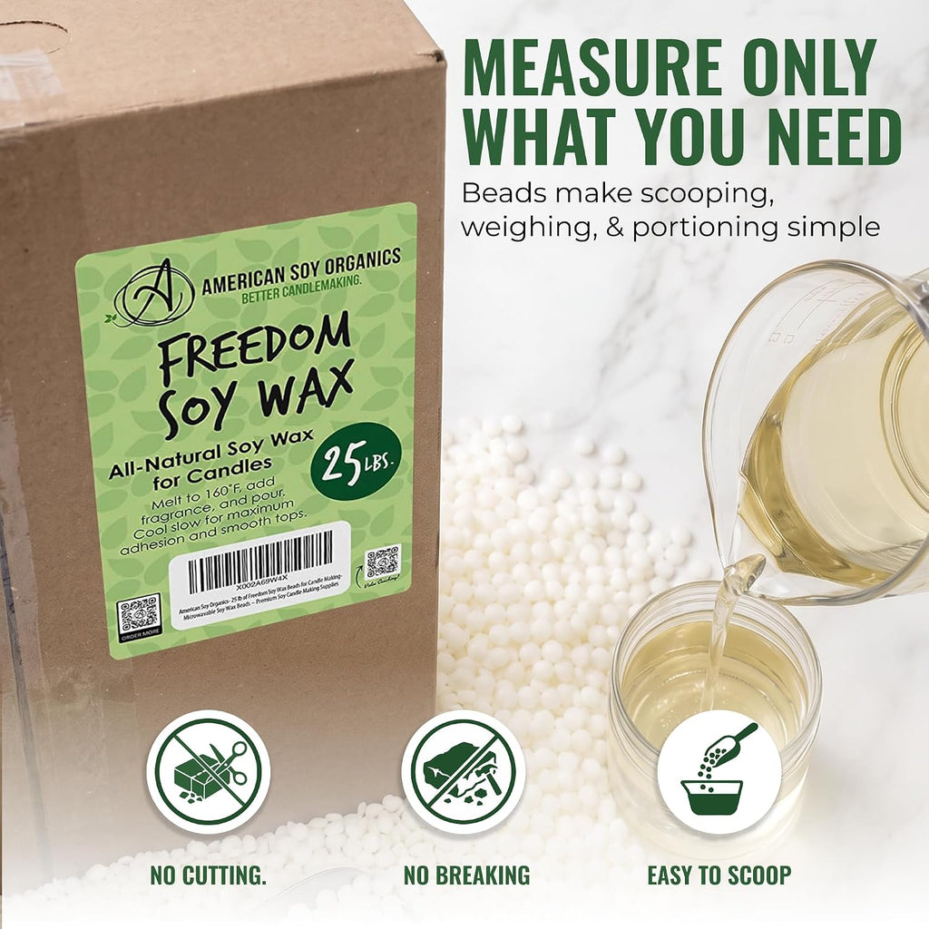 American Soy Organics Freedom Soy Wax Beads, All-Natural Candle Wax, 25 lbs