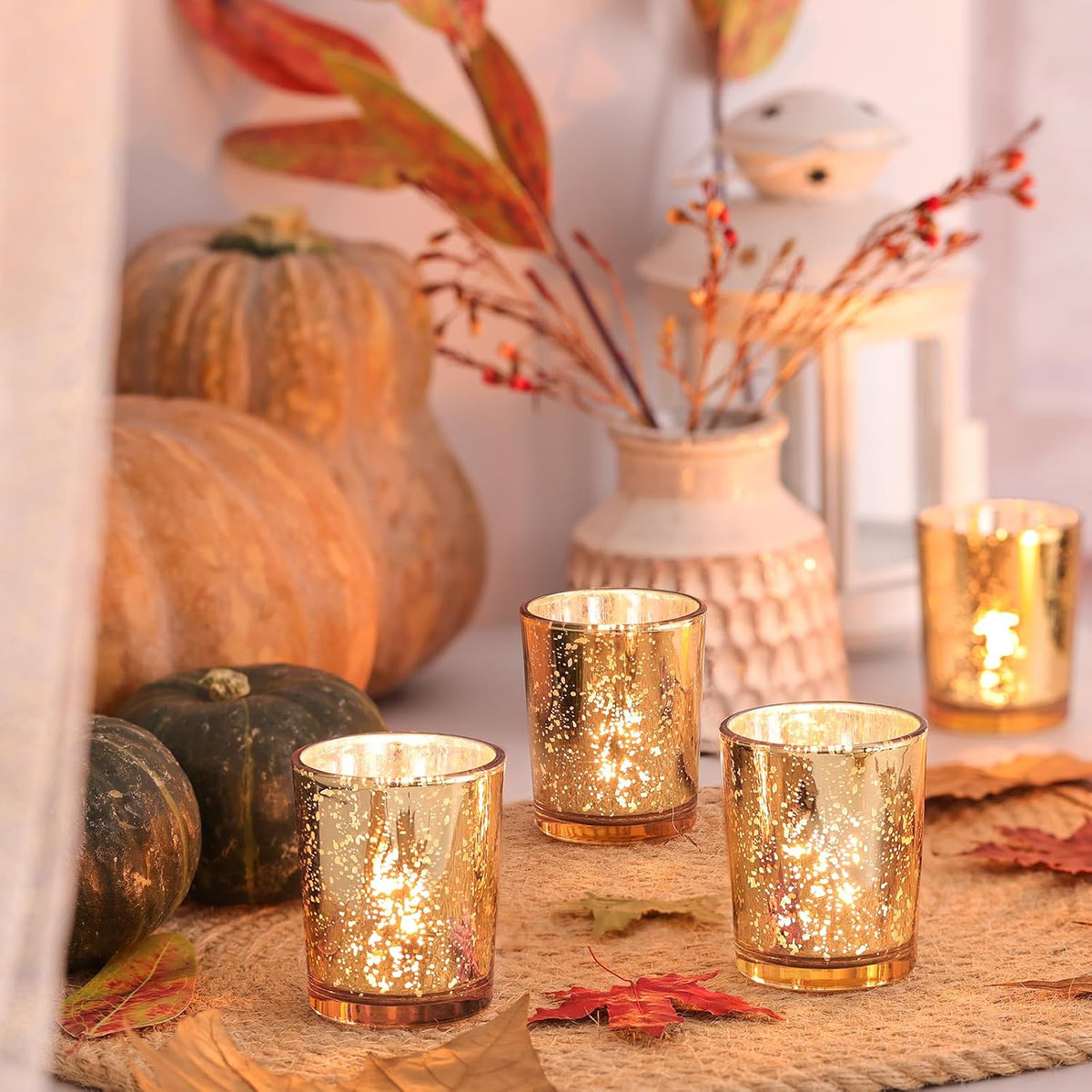 Volens Gold Party Decorations 72pcs, Mercury Glass Votive Candle Holders