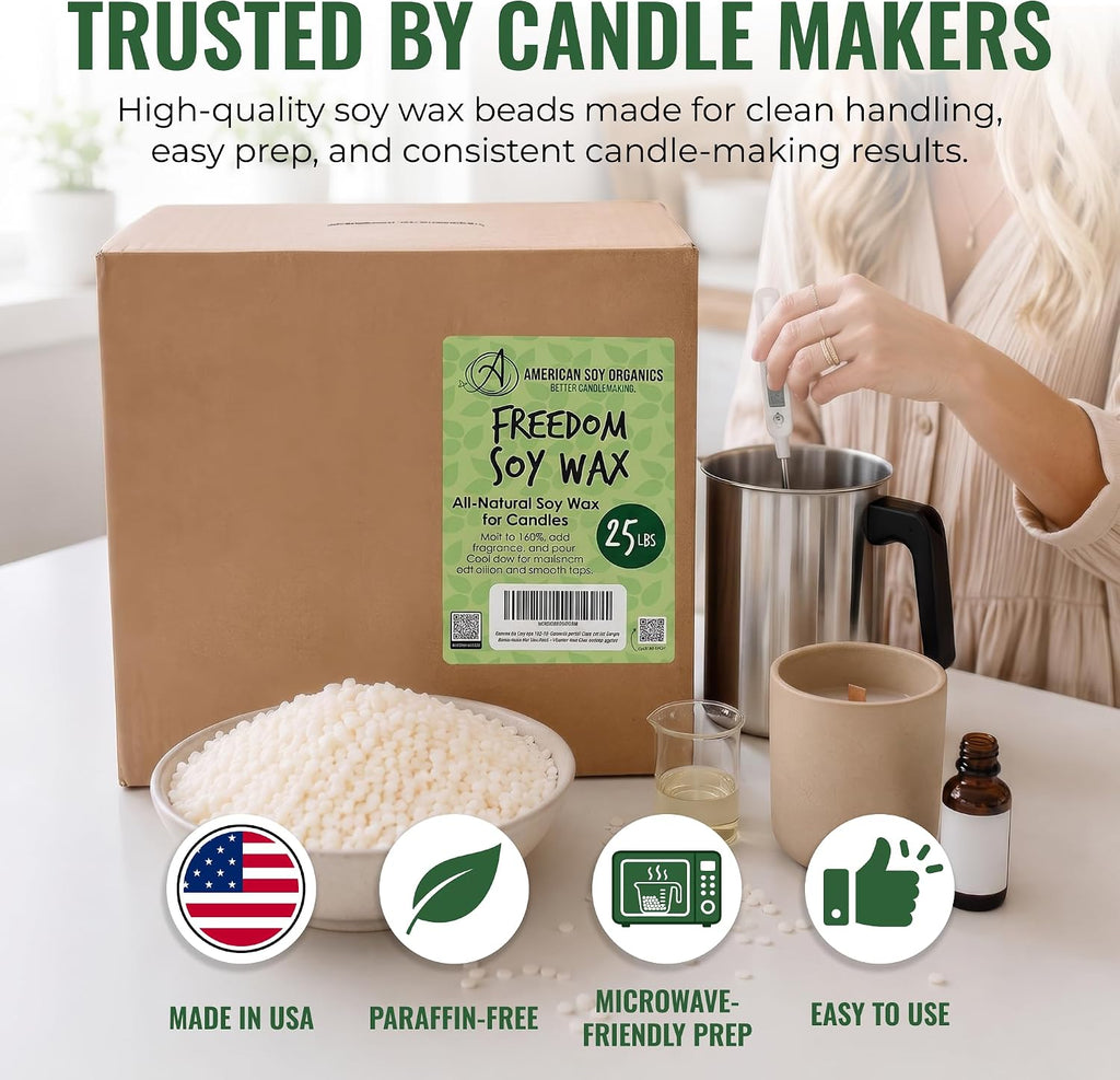 American Soy Organics Freedom Soy Wax Beads, All-Natural Candle Wax, 25 lbs