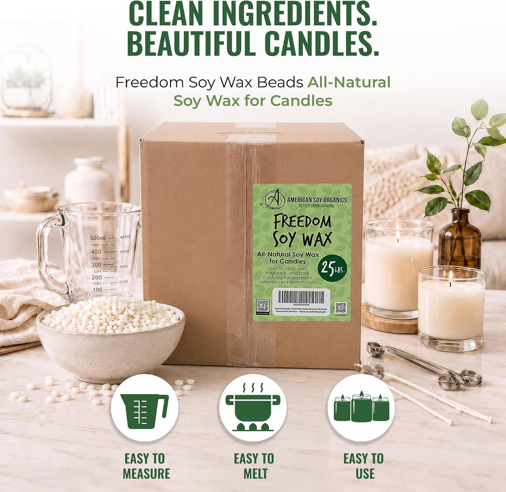 American Soy Organics Freedom Soy Wax Beads, All-Natural Candle Wax, 25 lbs