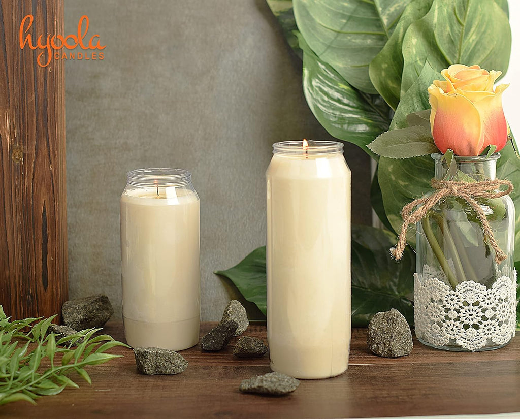 Hyoola 9 Day Prayer Candles 7 inch Tall Pillar Candles for Religious, Memorial, Party Decor, Vigil and Emergency Use - Vegetable Oil Wax in Plastic Jar Container, White (Pack of 10)