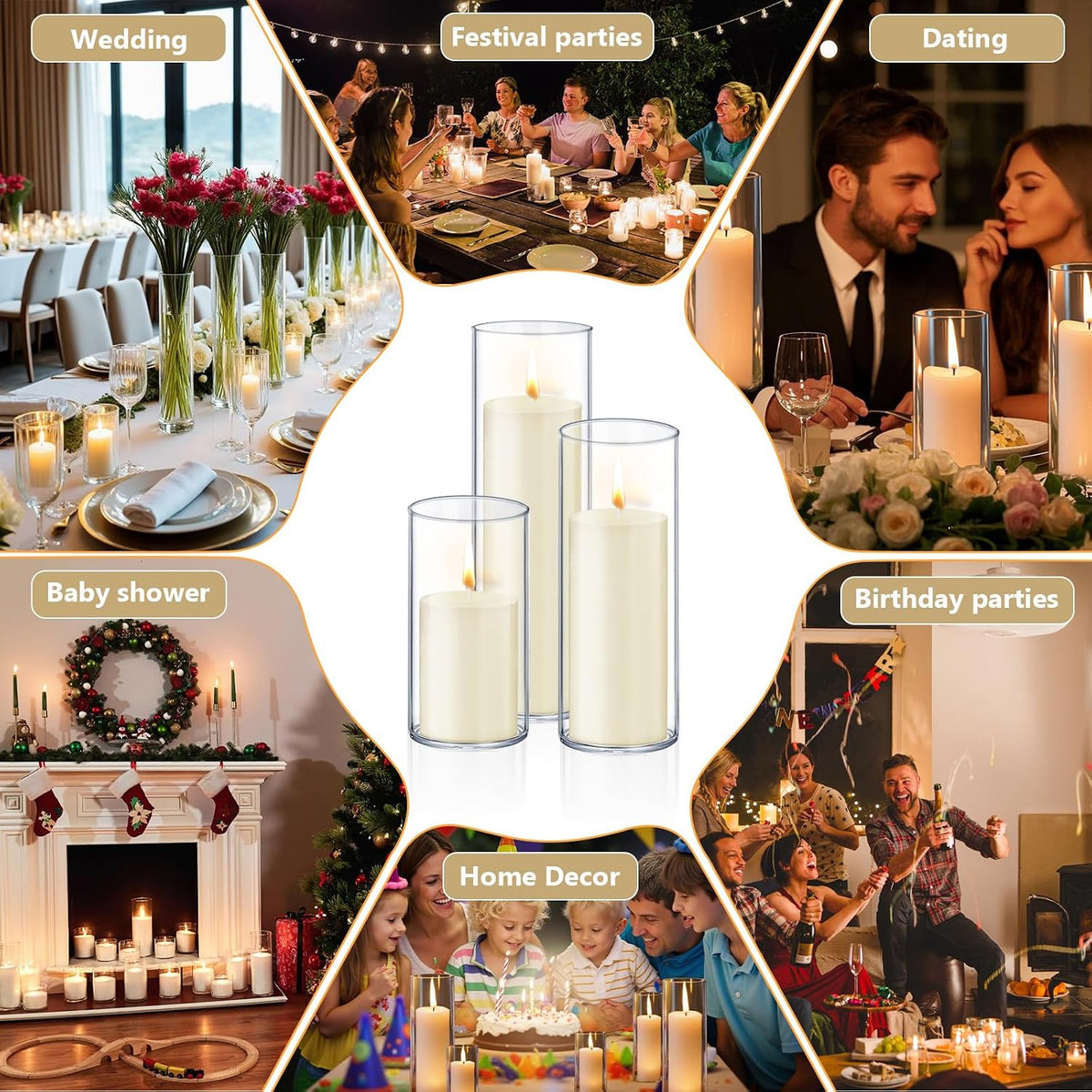 Homjoy 36 PCS Ivory White Pillar Candles with Glass Candle Holders Clear Hurricane Candle Holders Glass Cylinder Vases for Centerpieces Wedding Party, Event, Home Office (18 Candles+18 Candle Hoders)