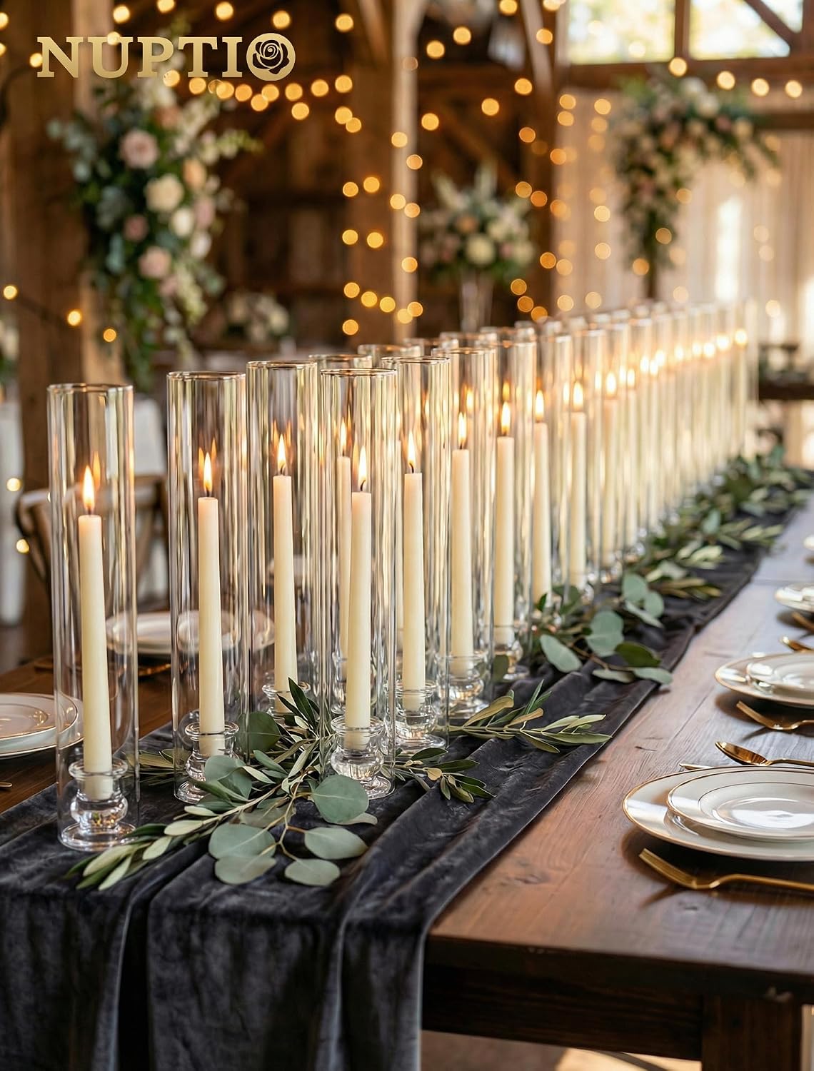 NUPTIO Hurricane Glass Candle Holders for Centerpiece - 12.6" H Set of 20