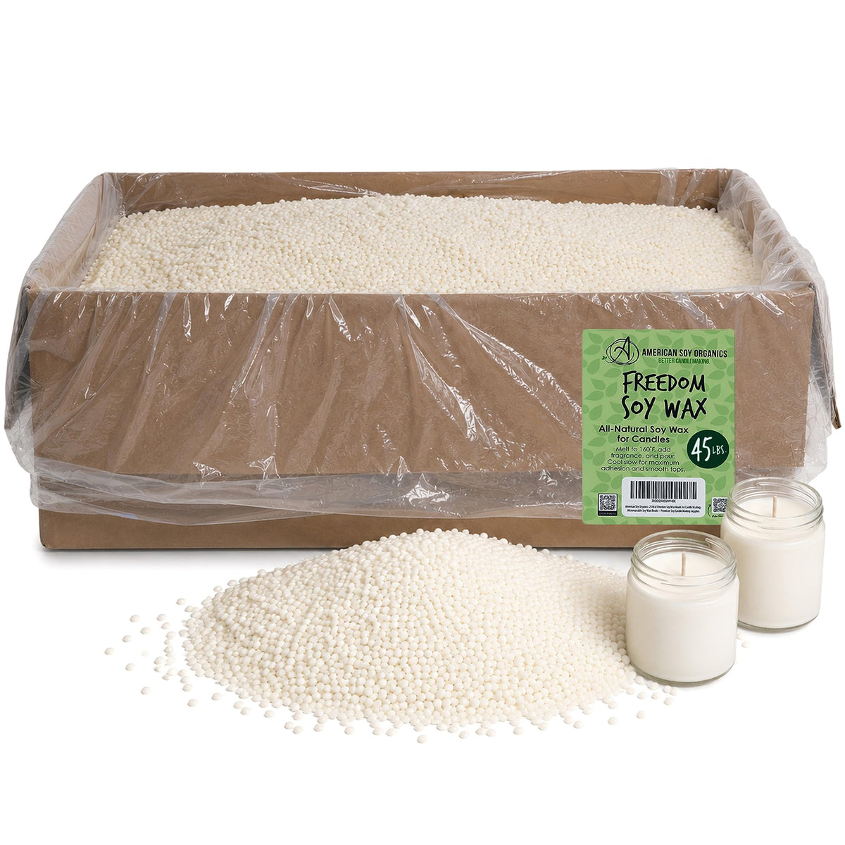American Soy Organics Freedom Soy Wax Beads, All-Natural Candle Wax, 25 lbs