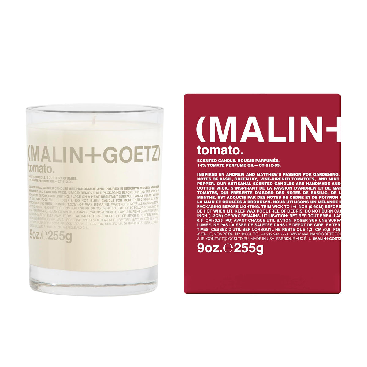 MALIN+GOETZ 9oz Scented Candle | Hand-Poured Soy Wax with Unique Fragrance Blends | Clean-Burning, Vegan & Cruelty-Free | Bergamot, Sage, Otto, Tomato, Strawberry, Cannabis, Dark Rum & Leather