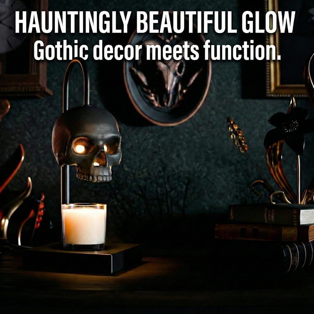 Nomnu Skull Candle Warmer Lamp, Black Spooky Gothic Decor w/Timer & Dimmer